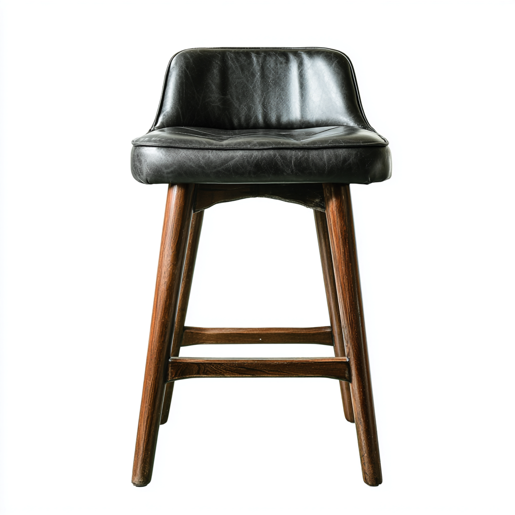 Taburete de bar madera oscura 45x42x85 cm asiento y respaldo negro efecto piel para comedor diseño industrial-Zamiiacorner