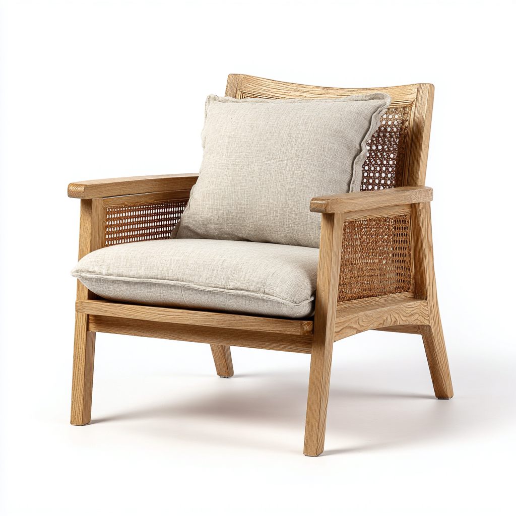 Sillón individual madera y tela 72x68x90 cm beige - madera natural para salón diseño escandinavo-Zamiiacorner