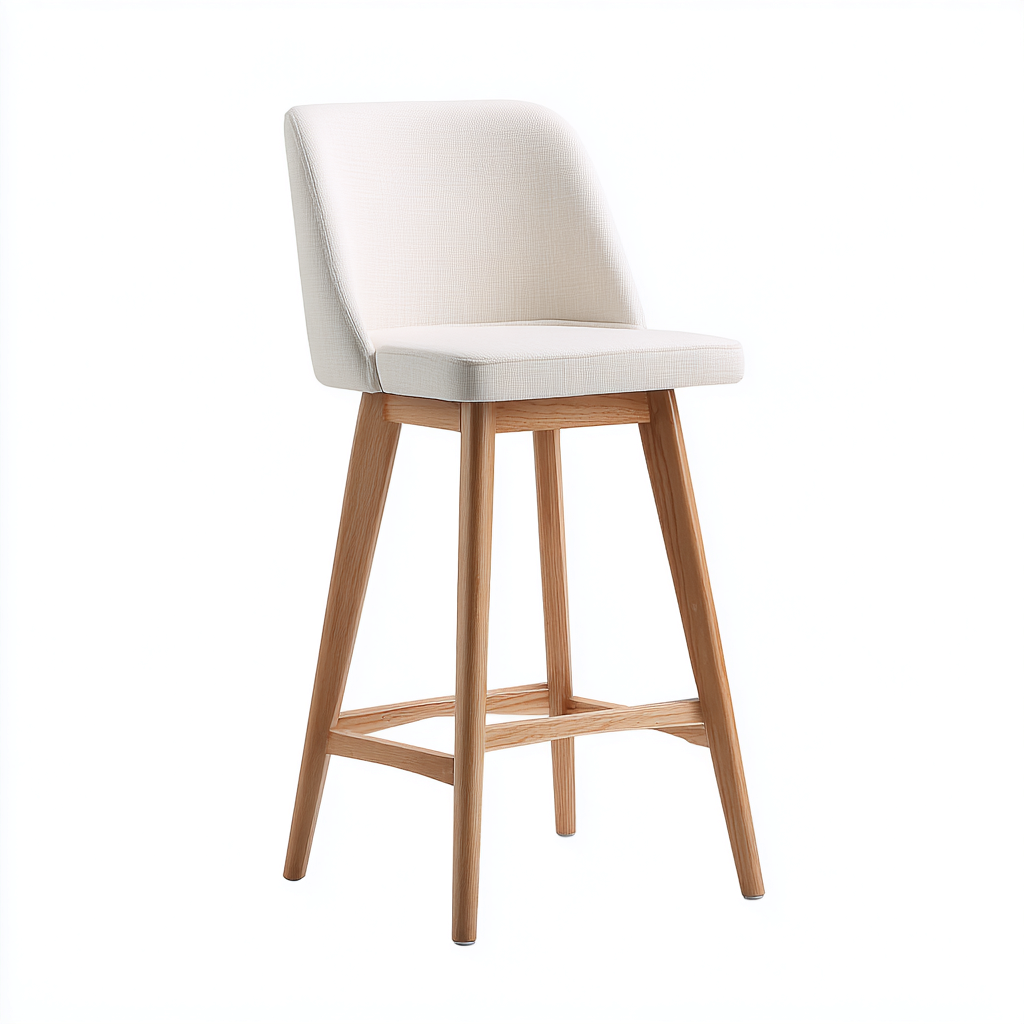 Taburete de bar tapizado 45x45x112 cm tela beige y madera color natural para comedor diseño moderno-Zamiiacorner