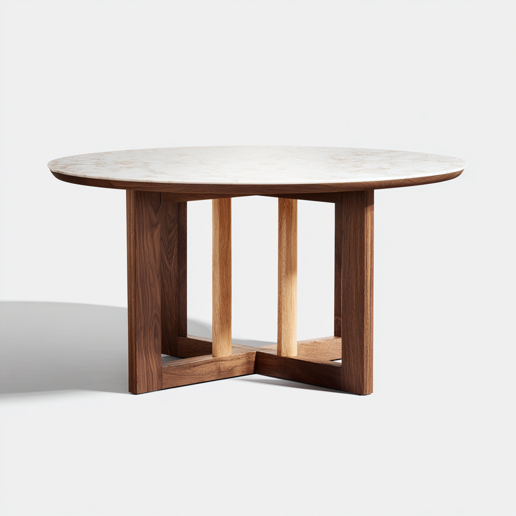 Mesa de comedor de madera y mármol 130x130x76 cm blanco - nogal diseño moderno apta para comedor-Zamiiacorner