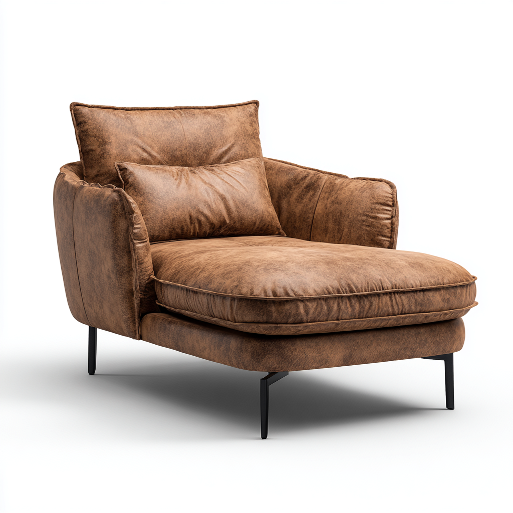 Chaise longue  Piel sintética 160x75x85 cm - marrón - adecuada para salón - diseño moderno-Zamiiacorner