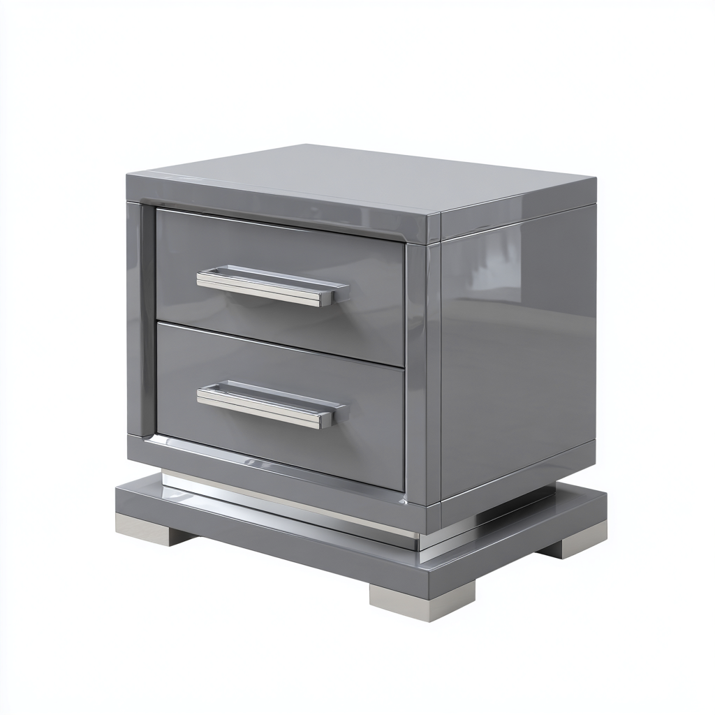 Mesita de noche de material sintético 50x40x55 cm - gris - apta para dormitorio - diseño moderno-Zamiiacorner