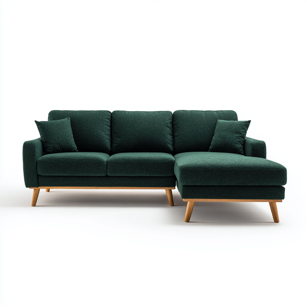 Sofá rinconero tela 255x155x85 cm verde oscuro para salón diseño moderno-Zamiiacorner