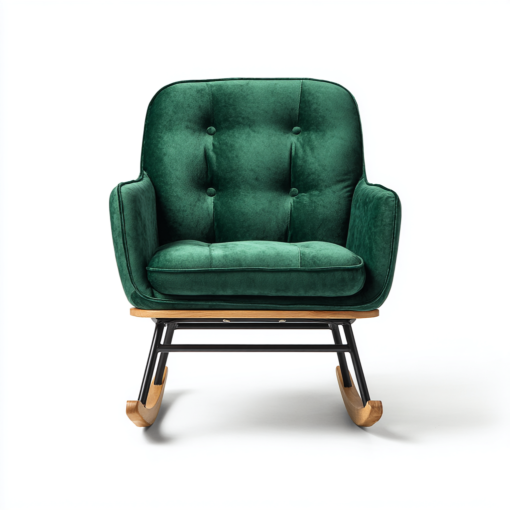Mecedora tapizada de terciopelo 82x74x102 cm - verde - diseño moderno con base mecedora apta para salón-Zamiiacorner