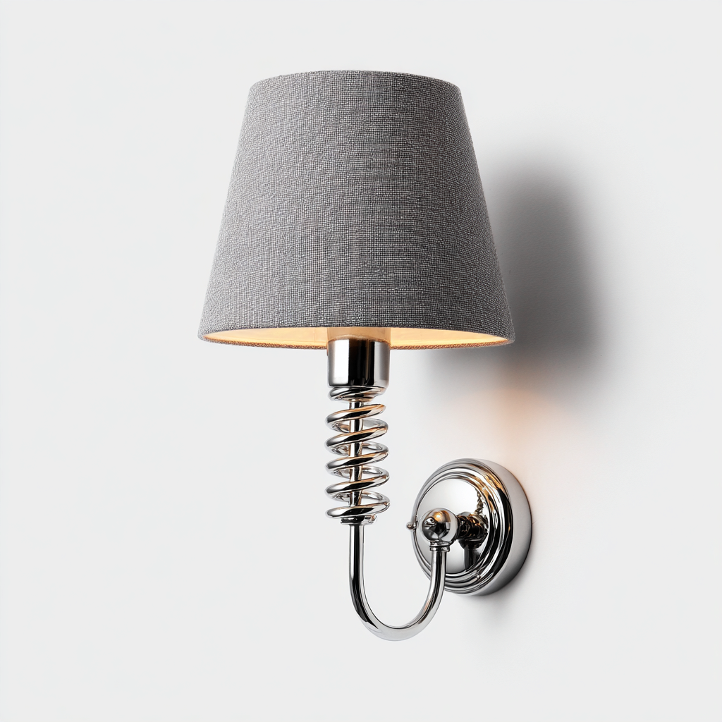 Aplique de pared metal - tela 18x14x28 cm - gris - cromado - para interior - estilo moderno-Zamiiacorner