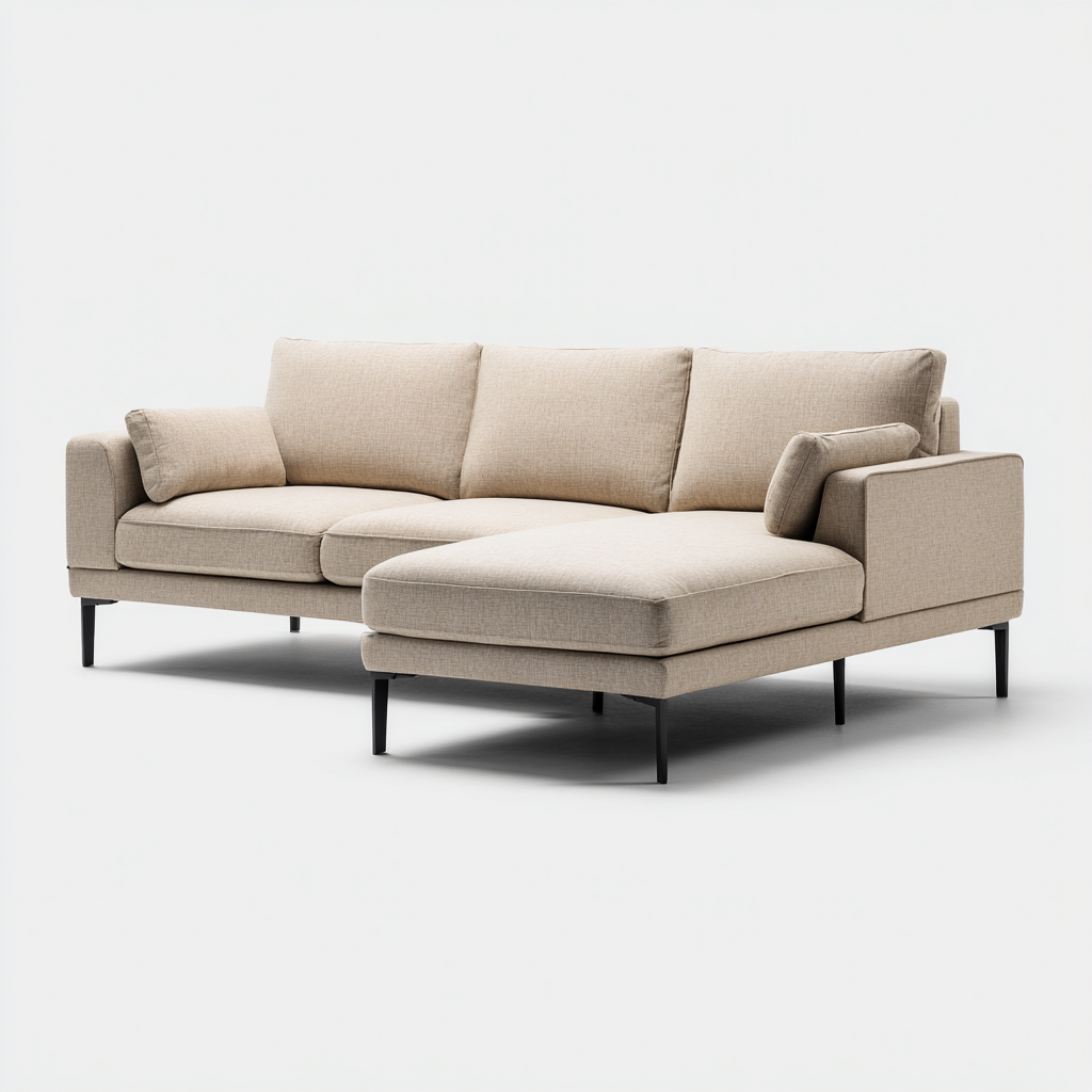 Sofá rinconero tela 258x160x85 cm beige para salón diseño moderno-Zamiiacorner