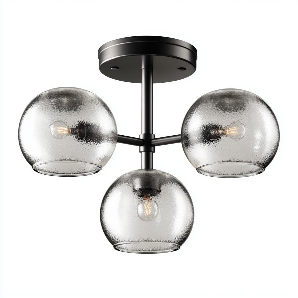 Lámpara de techo metal y vidrio 38x38x21 cm negro - transparente adecuada para sala diseño moderno-Zamiiacorner