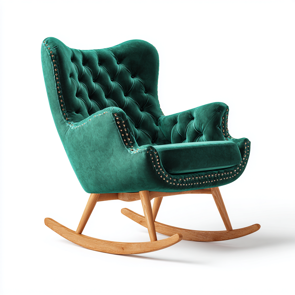Mecedora tapizada de terciopelo 84x76x104 cm - verde - estilo clásico capitoné con base mecedora apta para salón-Zamiiacorner