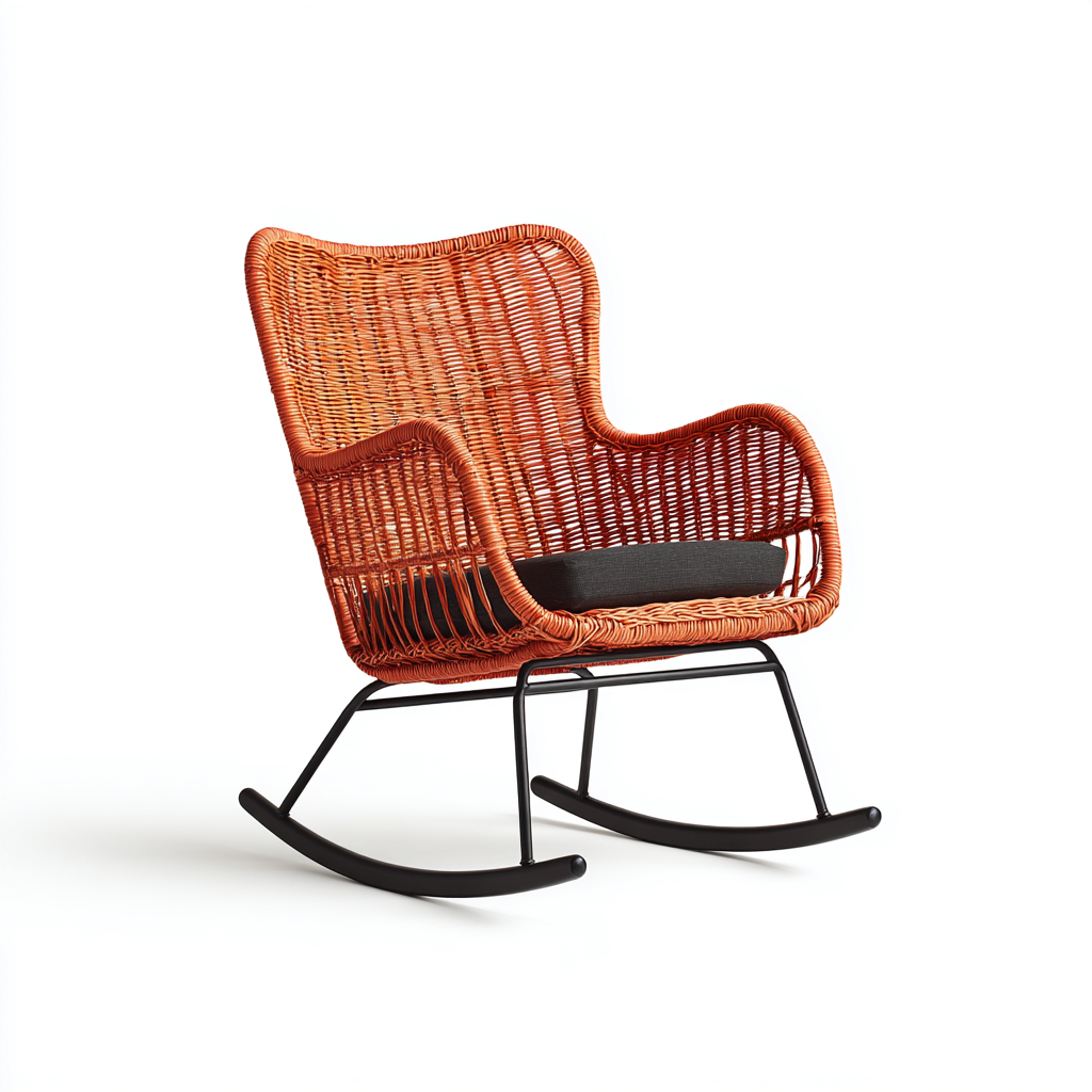 Mecedora ratán sintético asiento 96x74x95 cm - naranja - negro - estilo natural para salón-Zamiiacorner