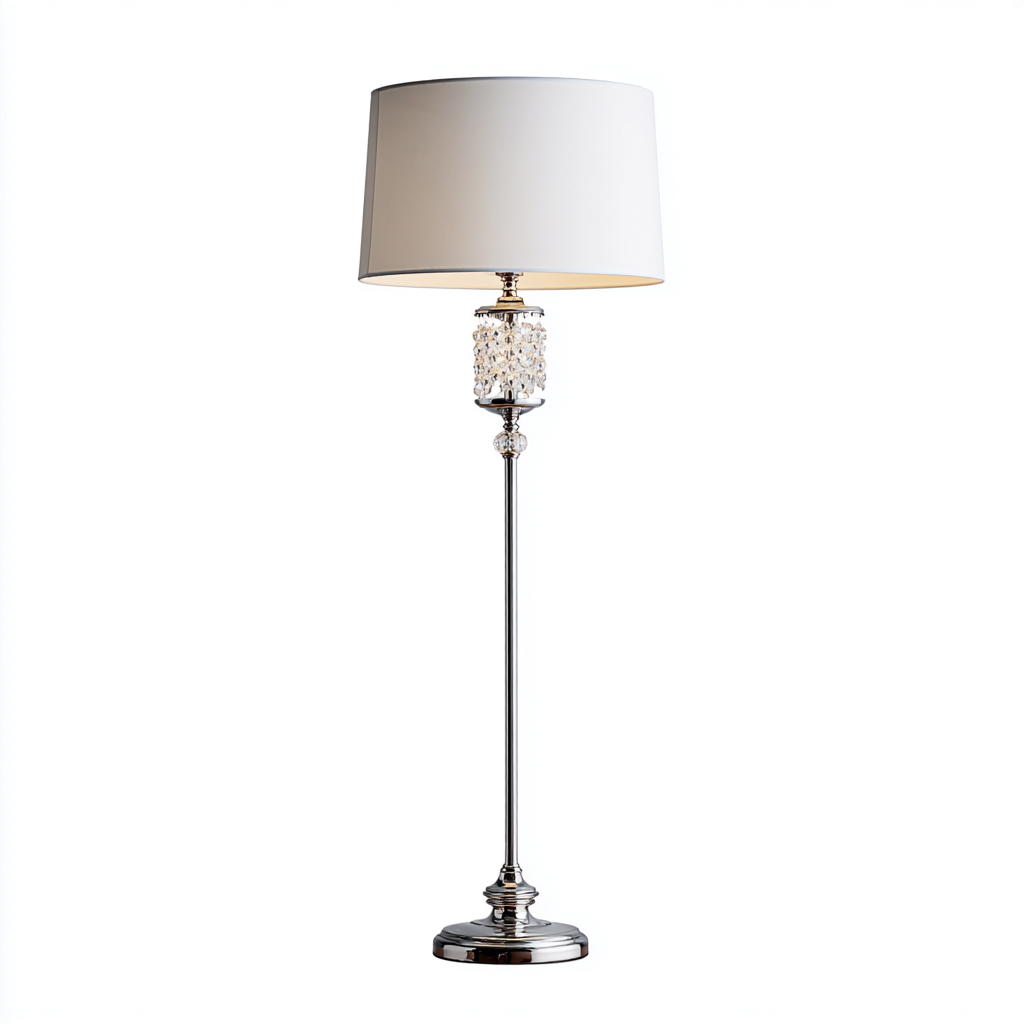 Lámpara de pie metal cromado 150x30 cm - blanco - para salón - dormitorio - diseño moderno-Zamiiacorner