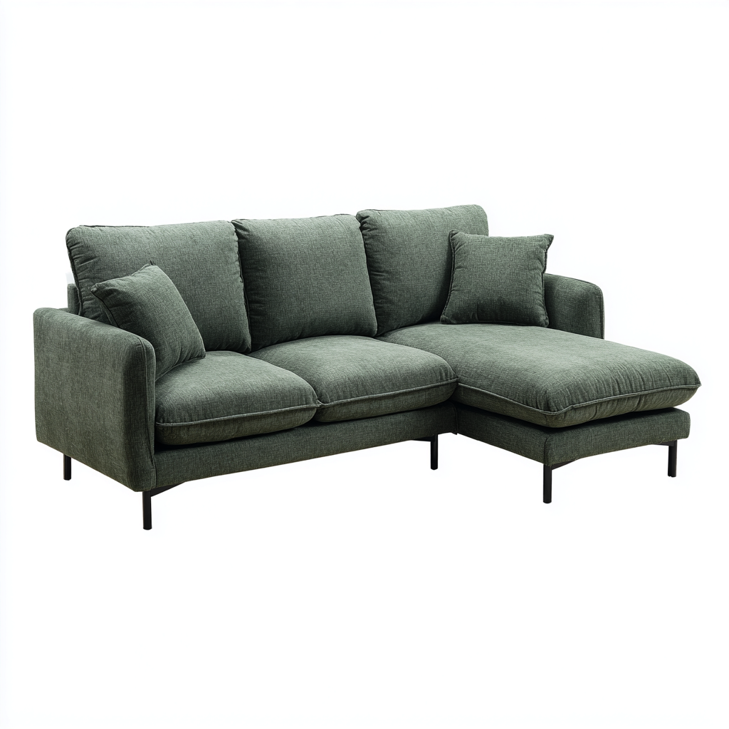 Sofá rinconero tela 260x160x85 cm verde para salón diseño moderno-Zamiiacorner