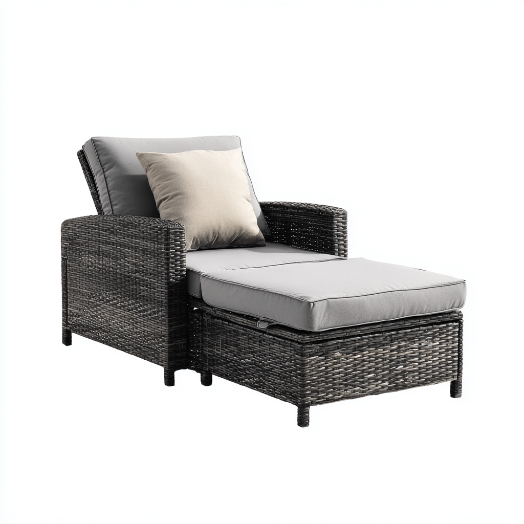 Tumbona de jardín ratán sintético - metal 160x78x90 cm gris uso exterior con reposabrazos - diseño moderno-Zamiiacorner