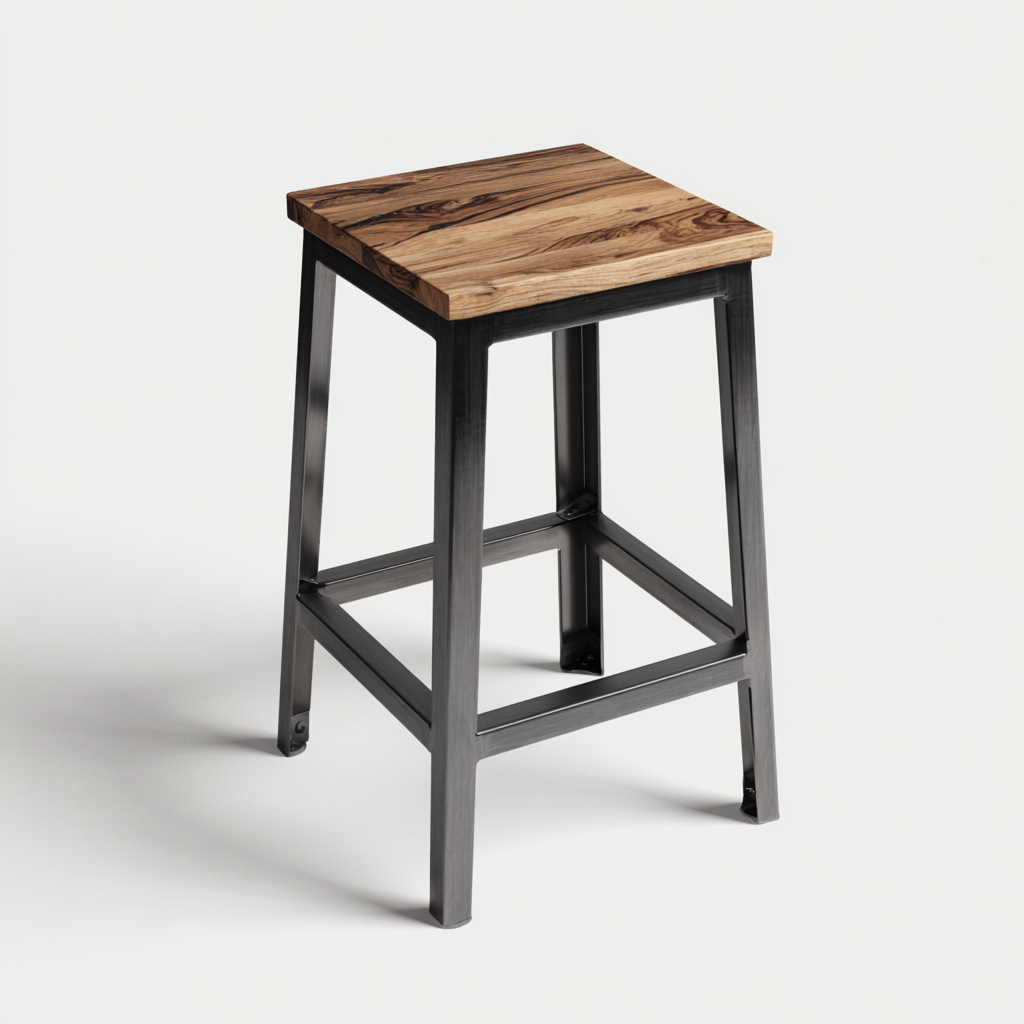 Taburete de bar metal y madera 40x35x75 cm color natural - gris para comedor estilo industrial-Zamiiacorner