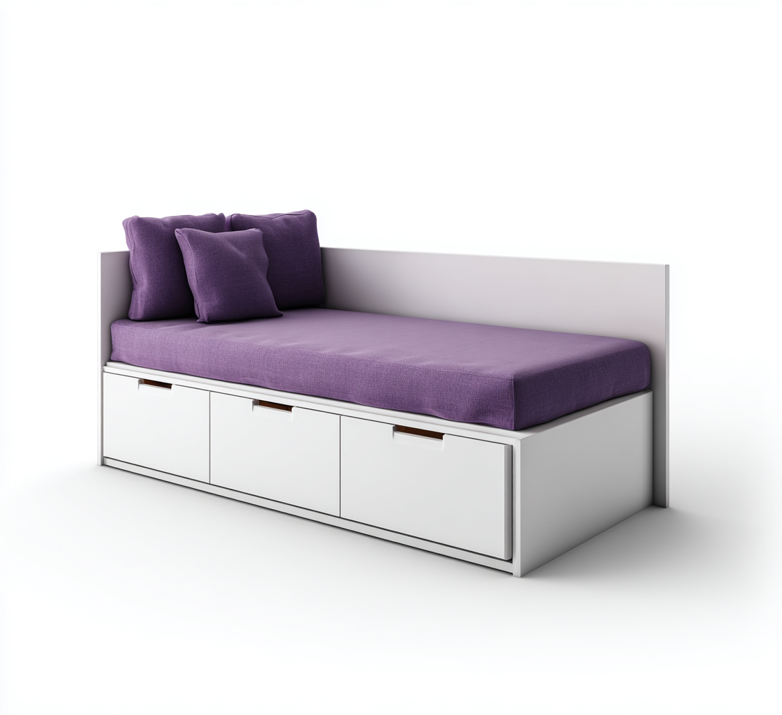 Cama individual con cajones 200x100x75 cm madera color blanco para dormitorio diseño moderno-Zamiiacorner