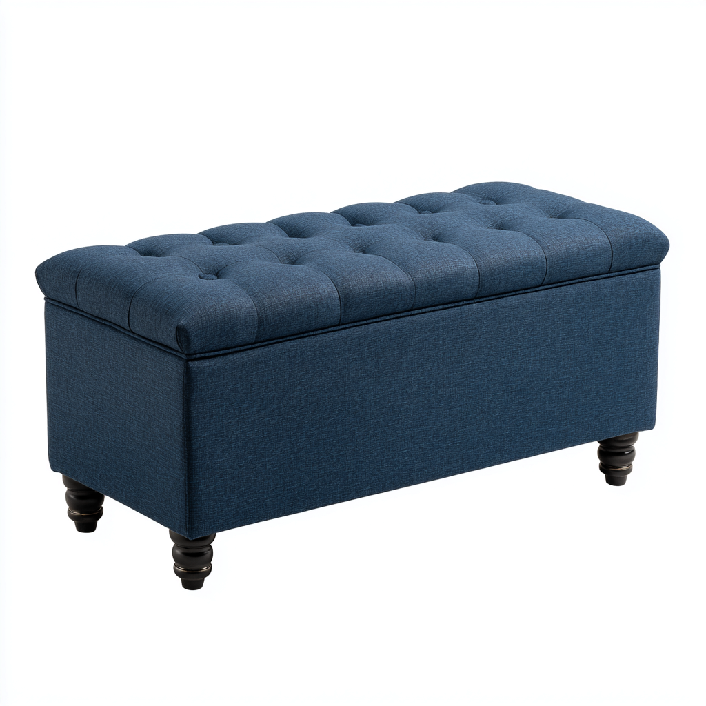 Banco de dormitorio tapizado con almacenamiento 80x40x45 cm - azul - negro - diseño clásico capitoné con tapa abatible - apta para dormitorio-Zamiiacorner