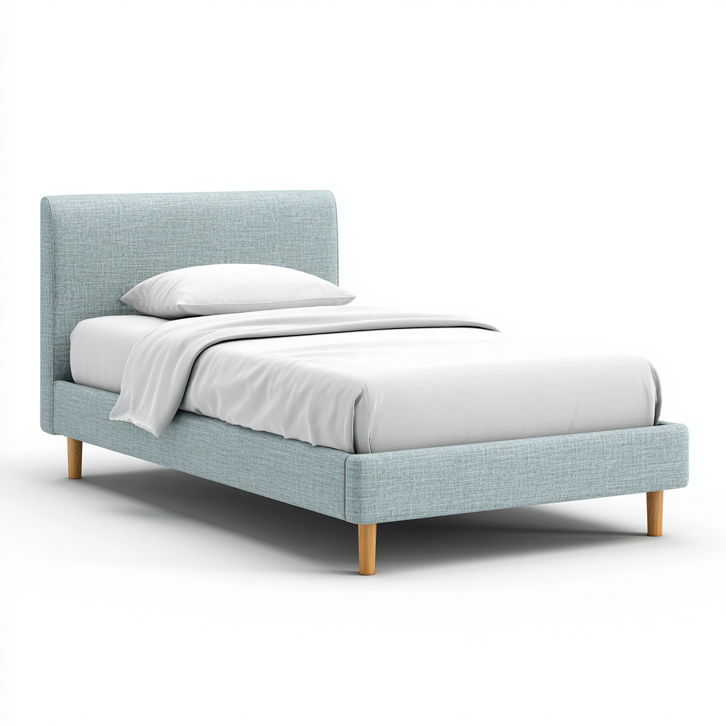 Cama individual tapizada 200x100x90 cm - azul claro - diseño moderno para dormitorio-Zamiiacorner