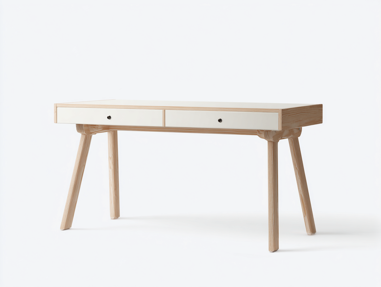 Schreibtisch Holzoptik 115x55x77 cm - Weiß-Naturholz - modernes Design für Arbeitszimmer-Zivoadwell