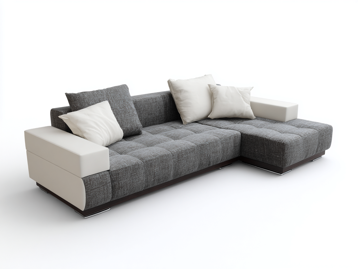 Ecksofa aus Stoff 260x160x72 cm - grau-weiß - modernes Design für Wohnzimmer-Zivoadwell
