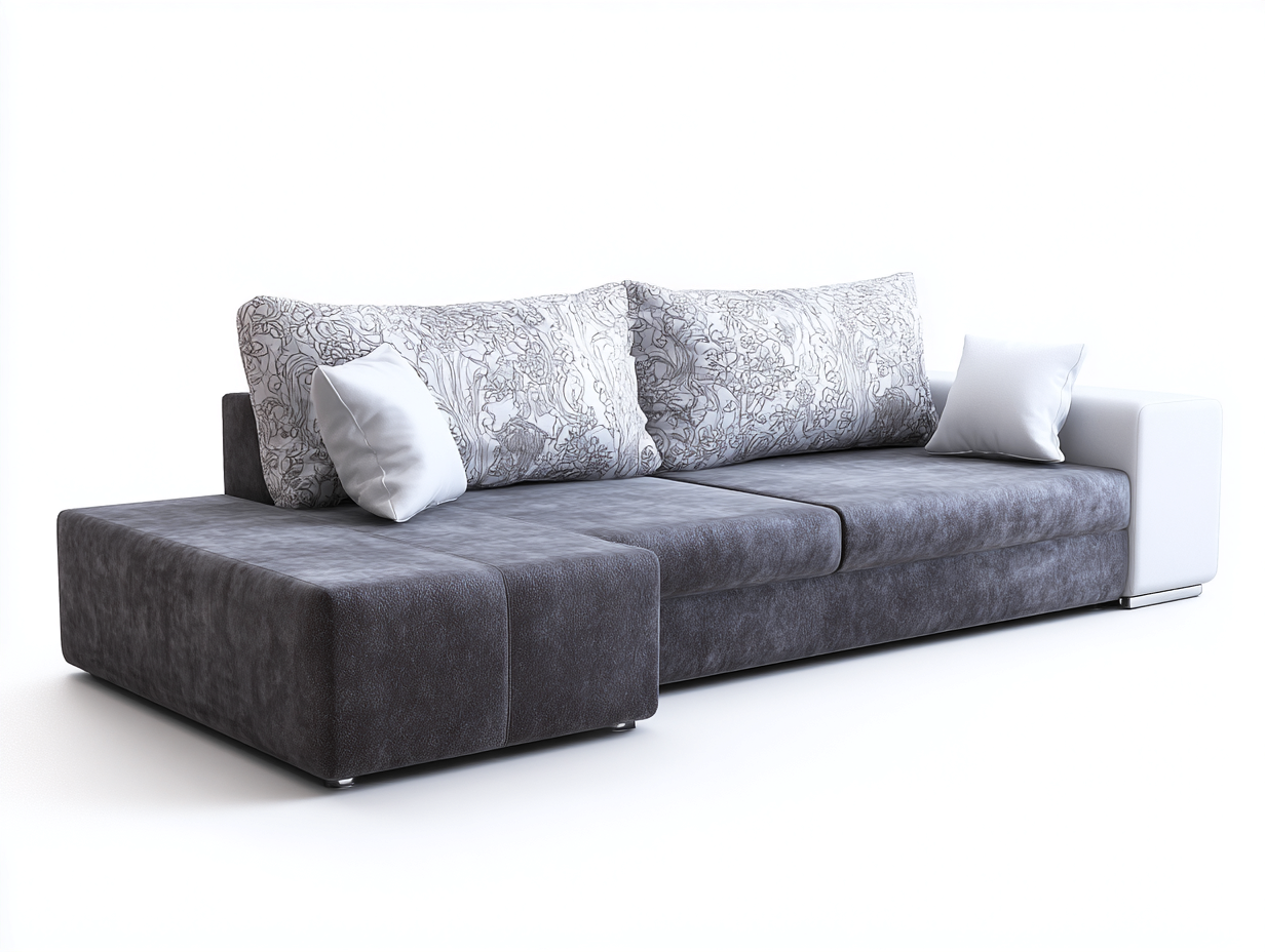 Ecksofa Stoff-Kunstleder 275x160x72 cm grau-weiß - für Wohnzimmer im modernen Design-Zivoadwell