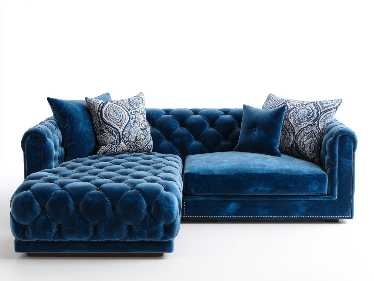 Ecksofa Samtstoff 270x170x75 cm - Dunkelblau - Chesterfield Stil für Wohnzimmer-Zivoadwell