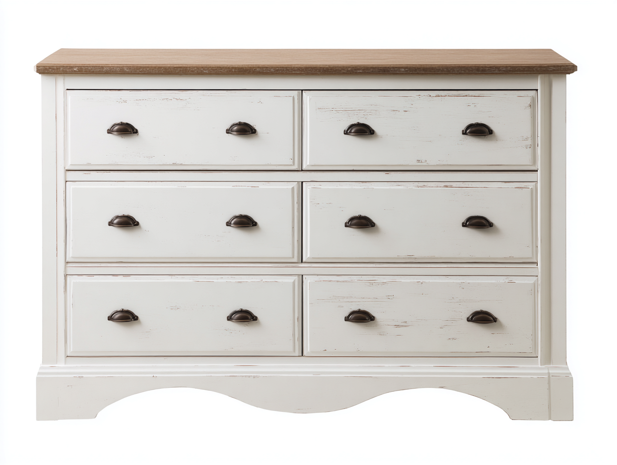 Kommode mit Schubladen Holz 130x45x85 cm Weiß-Braun Landhaus Design-Jalenrastudio