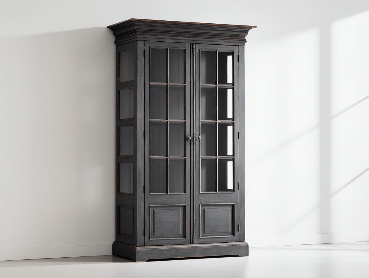 Vitrinen Holz 110x40x200 cm Schwarz Vintage Design-Jalenrastudio