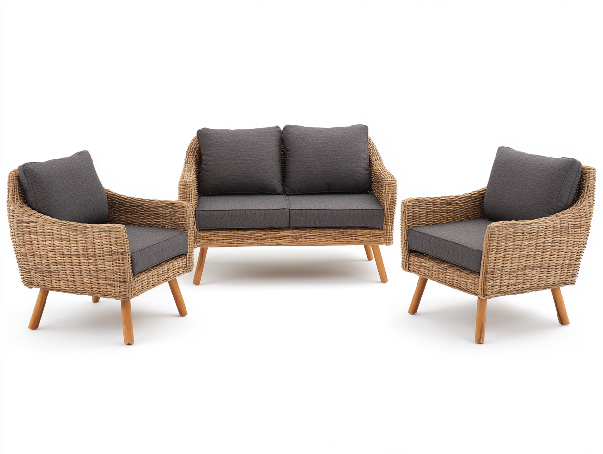 Gartensofa Polyrattan 180x78x82 cm - Naturbraun-Dunkelgrau - Modernes Design für Garten-Jalenrastudio