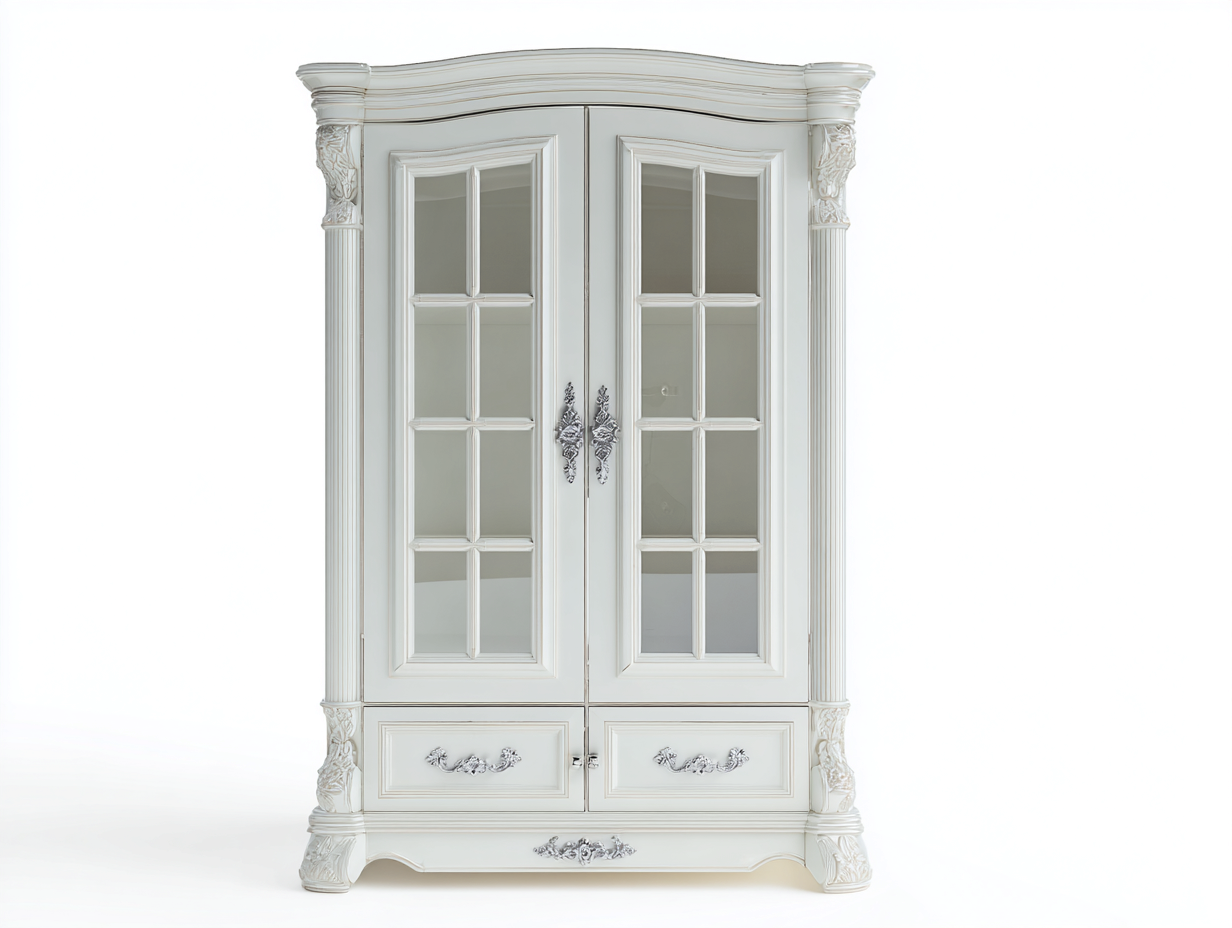 Vitrinen Holzwerkstoff Glas 120x45x220 cm - Weiß - klassisches Design-Jalenrastudio