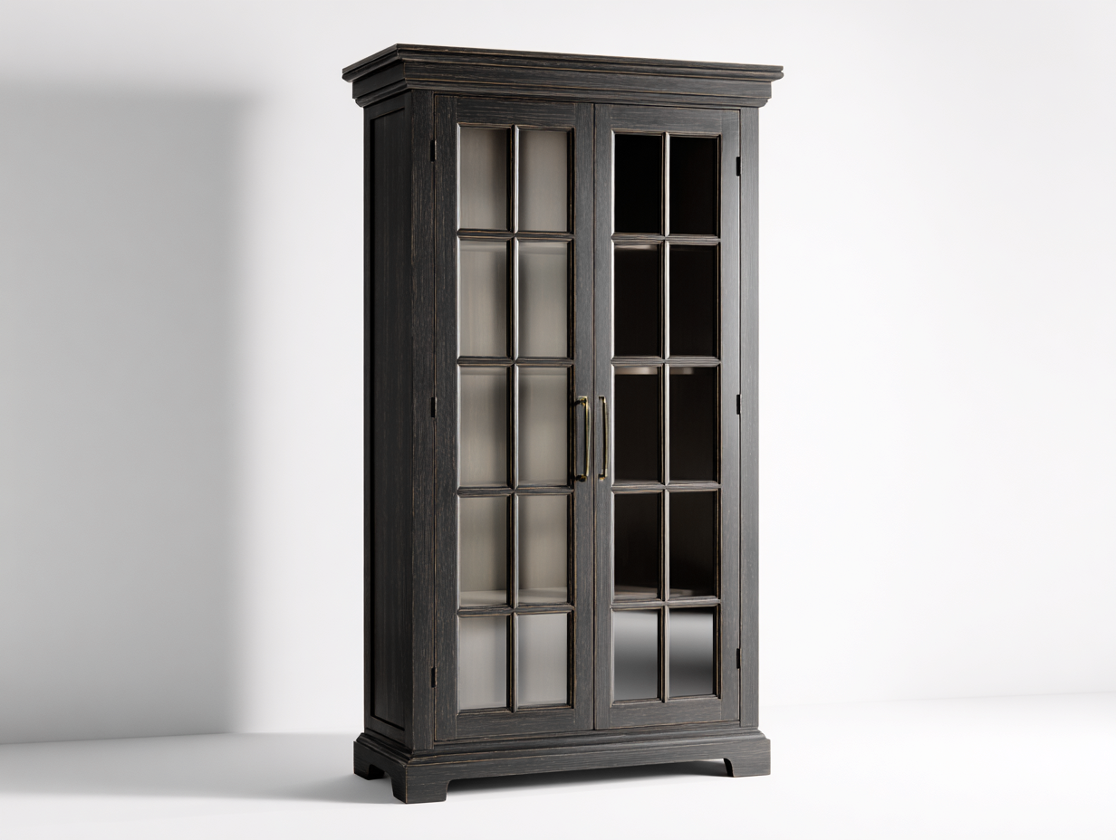 Vitrinen Holz Glas 118x42x158 cm - Schwarz - für Esszimmer - klassischer Stil-Jalenrastudio