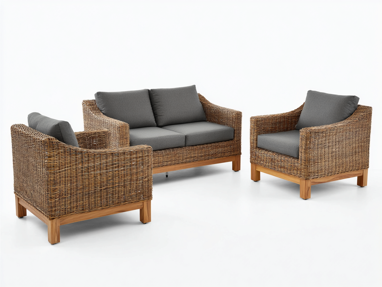Gartensofa Polyrattan-Holz 180x78x80 cm Braun-Grau Modernes Lounge Design-Jalenrastudio