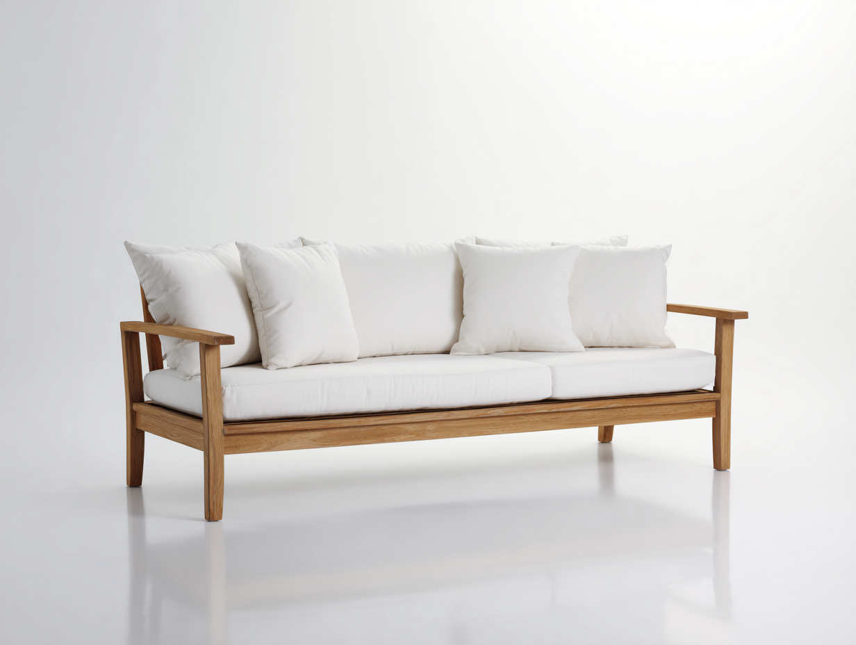 Gartensofa Holz 210x78x72 cm - Naturbraun-Weiß - 3-Sitzer im modernen Design-Jalenrastudio