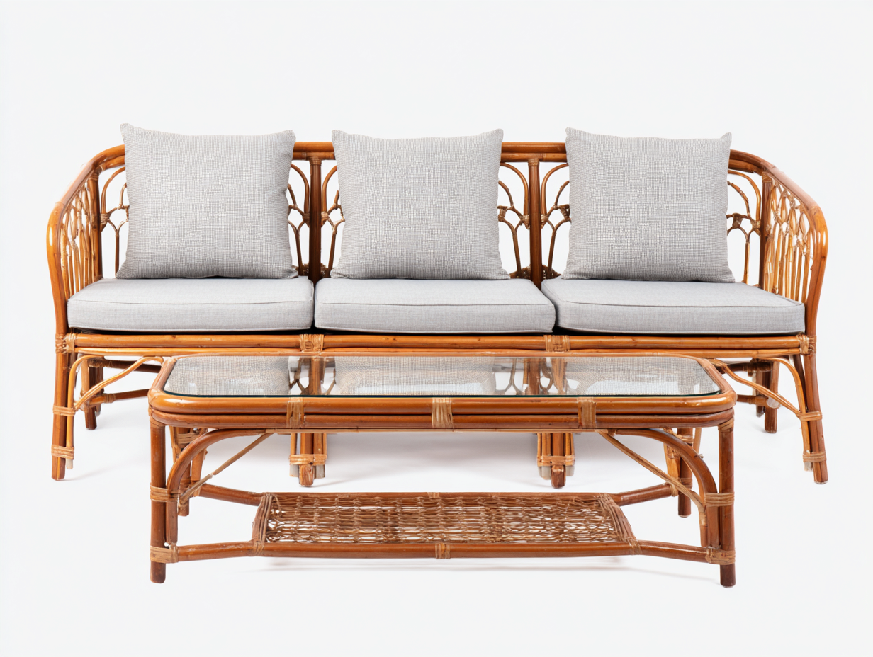 Gartensofa Rattan 205x78x86 cm - Naturbraun-Hellgrau - Klassisches Design für Garten-Jalenrastudio