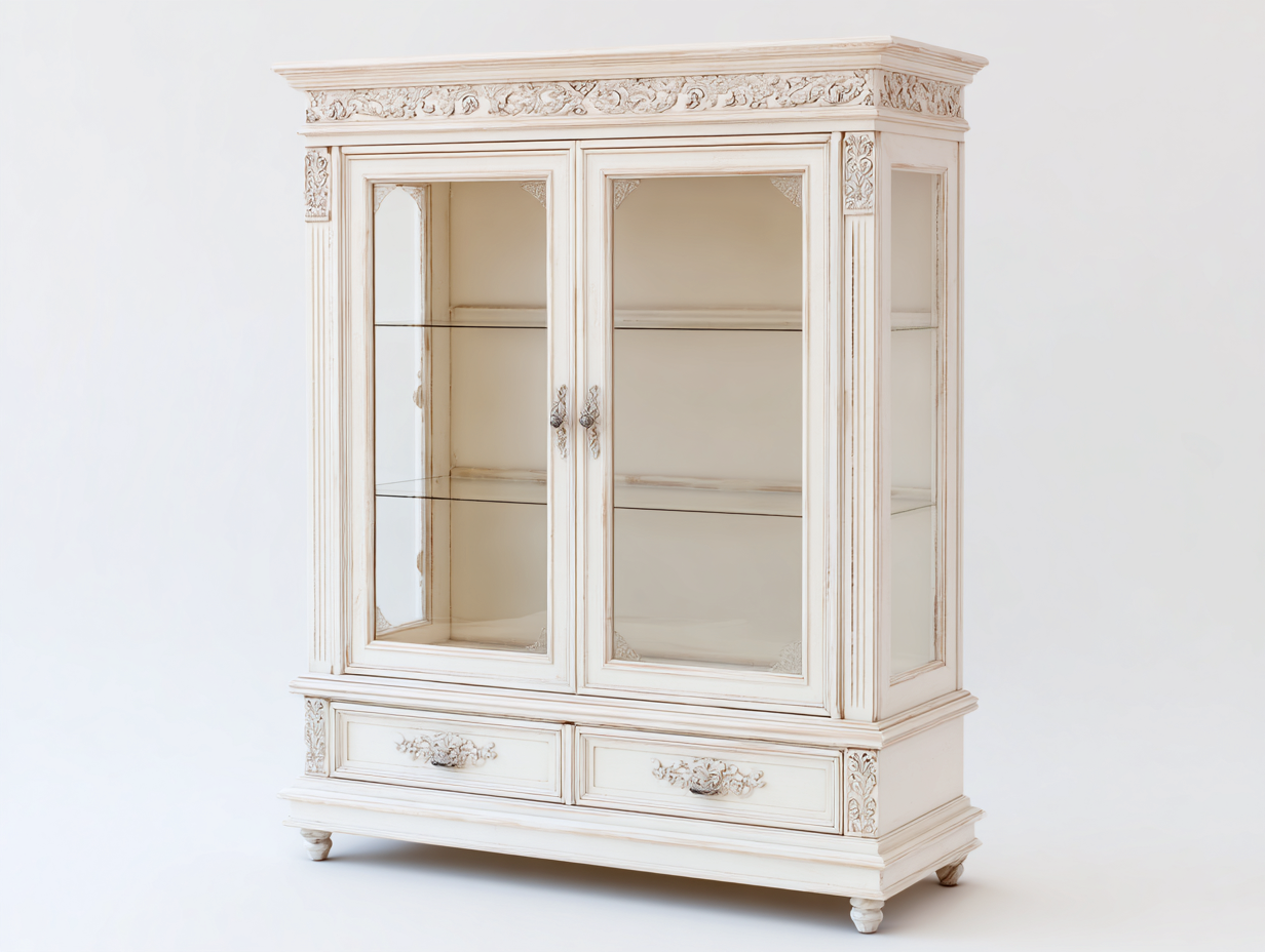 Vitrinen Holz 120x45x190 cm Cremeweiß Klassisches Design-Jalenrastudio