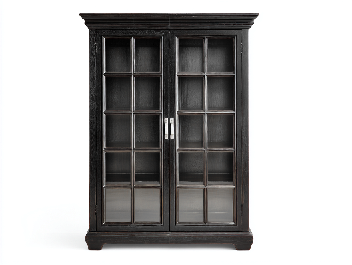 Vitrinen Holz Glas 130x42x152 cm - Schwarz - für Esszimmer - klassischer Stil-Jalenrastudio