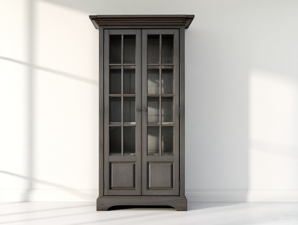 Vitrinen Holz Glas 90x40x190 cm - Dunkelgrau-Braun - 2 Türen im klassischen Design-Jalenrastudio