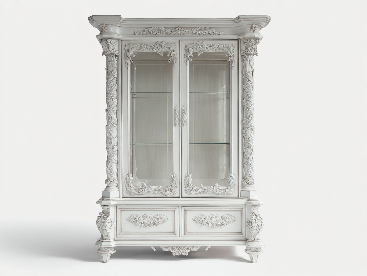 Vitrinen Holz und Glas 118x45x202 cm - Antikweiß - Klassisches Design für Esszimmer-Jalenrastudio