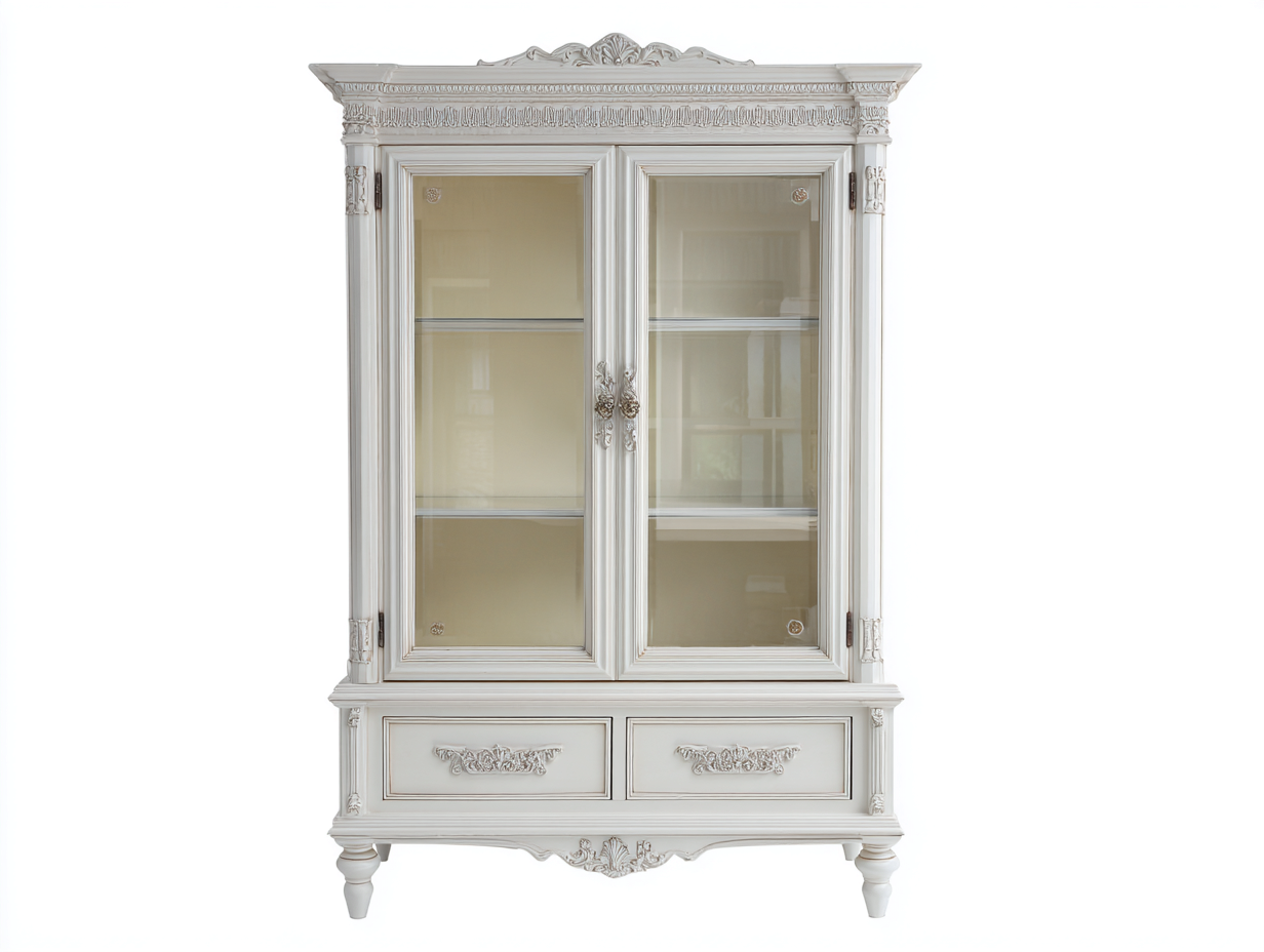 Vitrinen Holzwerkstoff Glas 115x43x198 cm - Weiß-Silber - klassisches Design-Jalenrastudio
