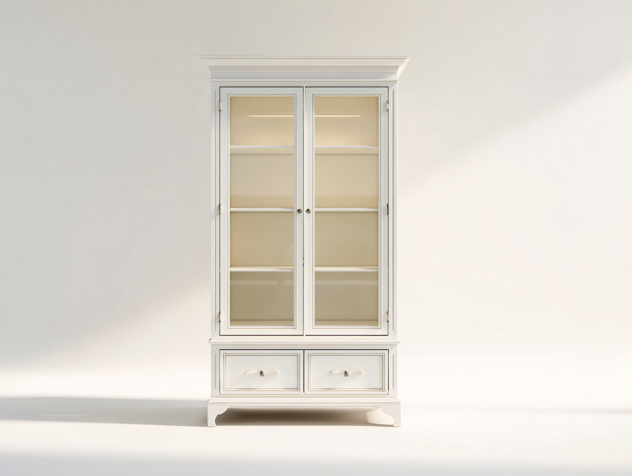 Vitrinen Holz und Glas 96x42x188 cm - Elfenbeinweiß - Klassisches Design für Esszimmer-Jalenrastudio