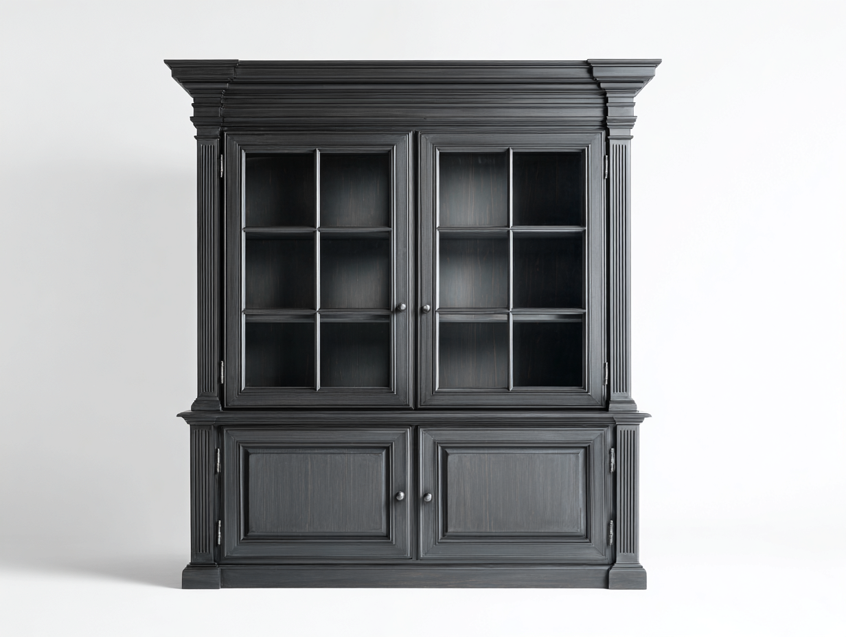 Vitrinen Holz und Glas 130x48x190 cm - Schwarz - Klassisches Design für Esszimmer-Jalenrastudio
