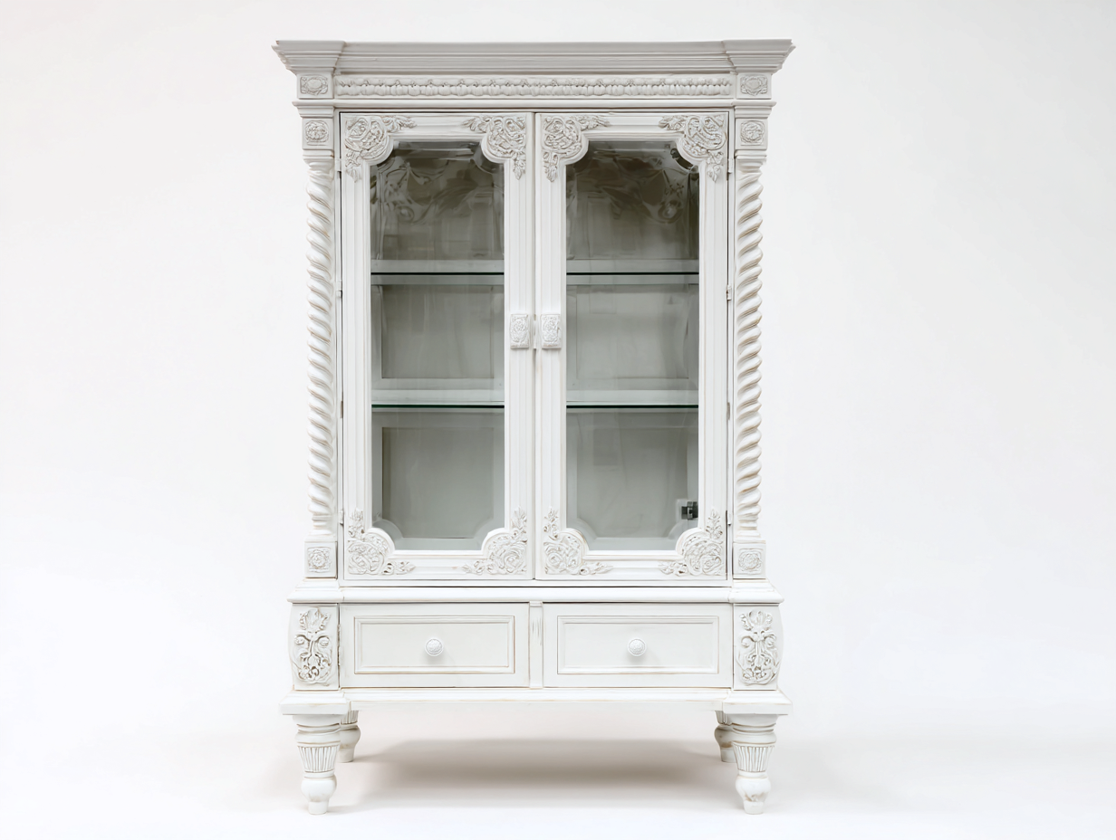 Vitrinen Holz Glas 122x44x162 cm - Weiß - für Esszimmer - klassischer Stil-Jalenrastudio