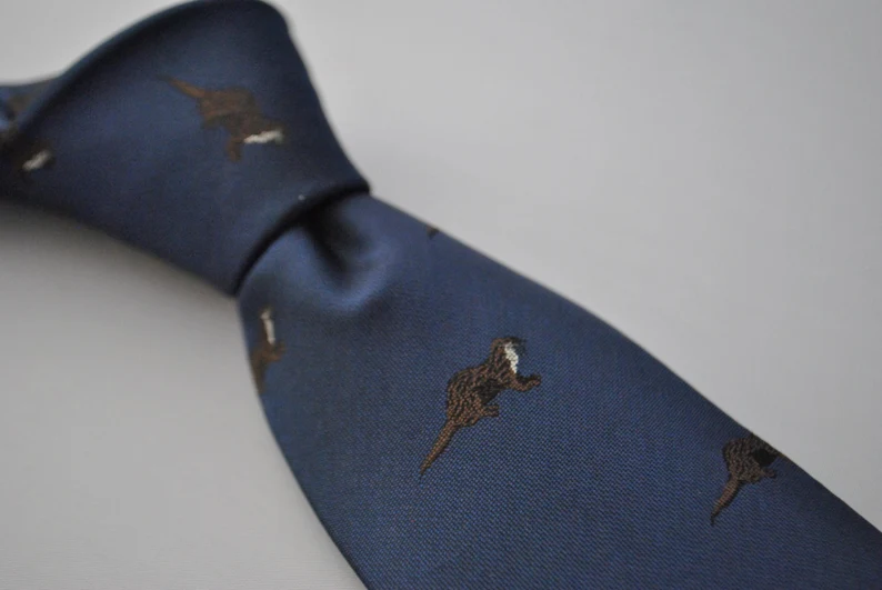 Navy Otter Necktie – Playful Animal Pattern Tie for Business, Weddings & Gifts