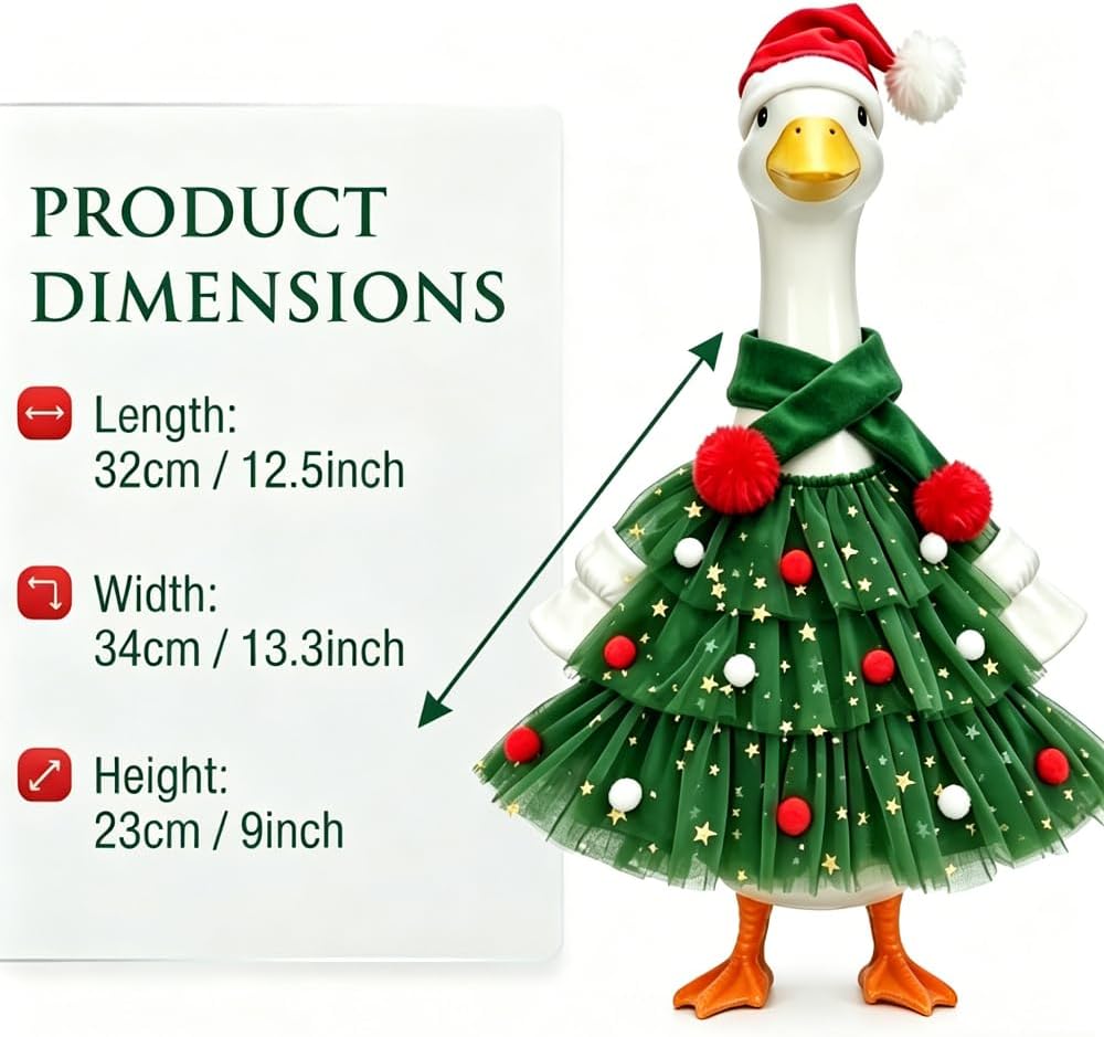 Christmas Porch Goose Outfit for 23 Inch Cement Lawn Goose Xmas Yard Decor