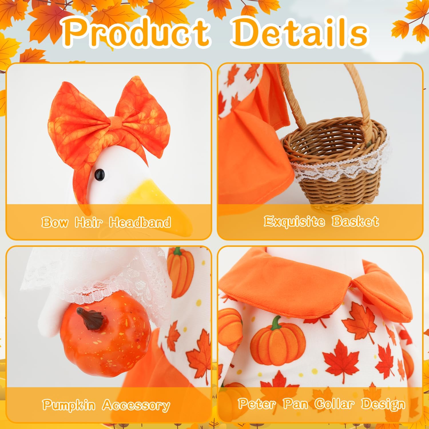Fall Porch Goose Outfit Pumpkin Dress Goose Costume for Outdoor Lawn Decor
