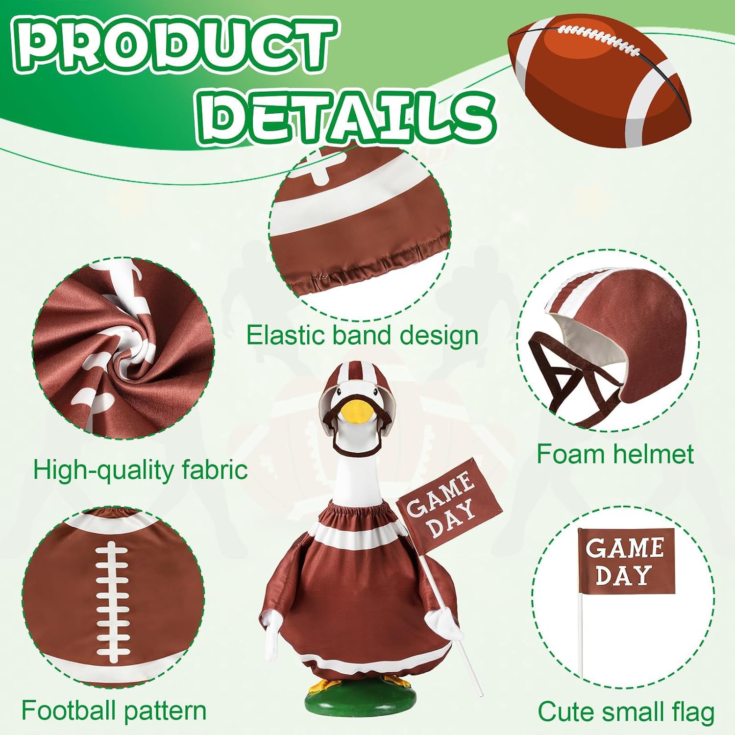 Football Porch Goose Outfit Game Day Clothes for 23'' Lawn Goose