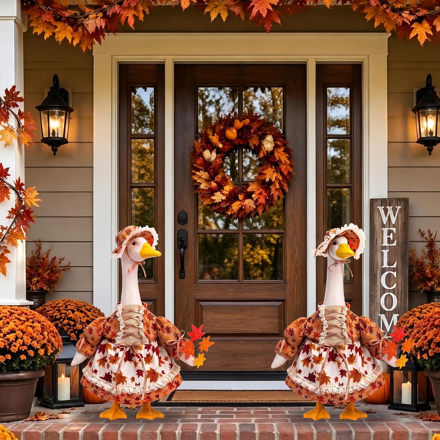 Fall Porch Goose Outfits Fits 23" Garden Yard Patio Goose Statue