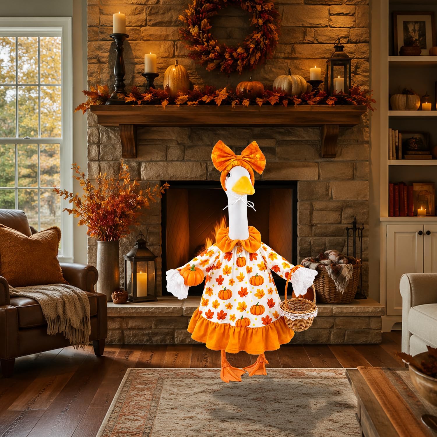 Fall Porch Goose Outfit Pumpkin Dress Goose Costume for Outdoor Lawn Decor