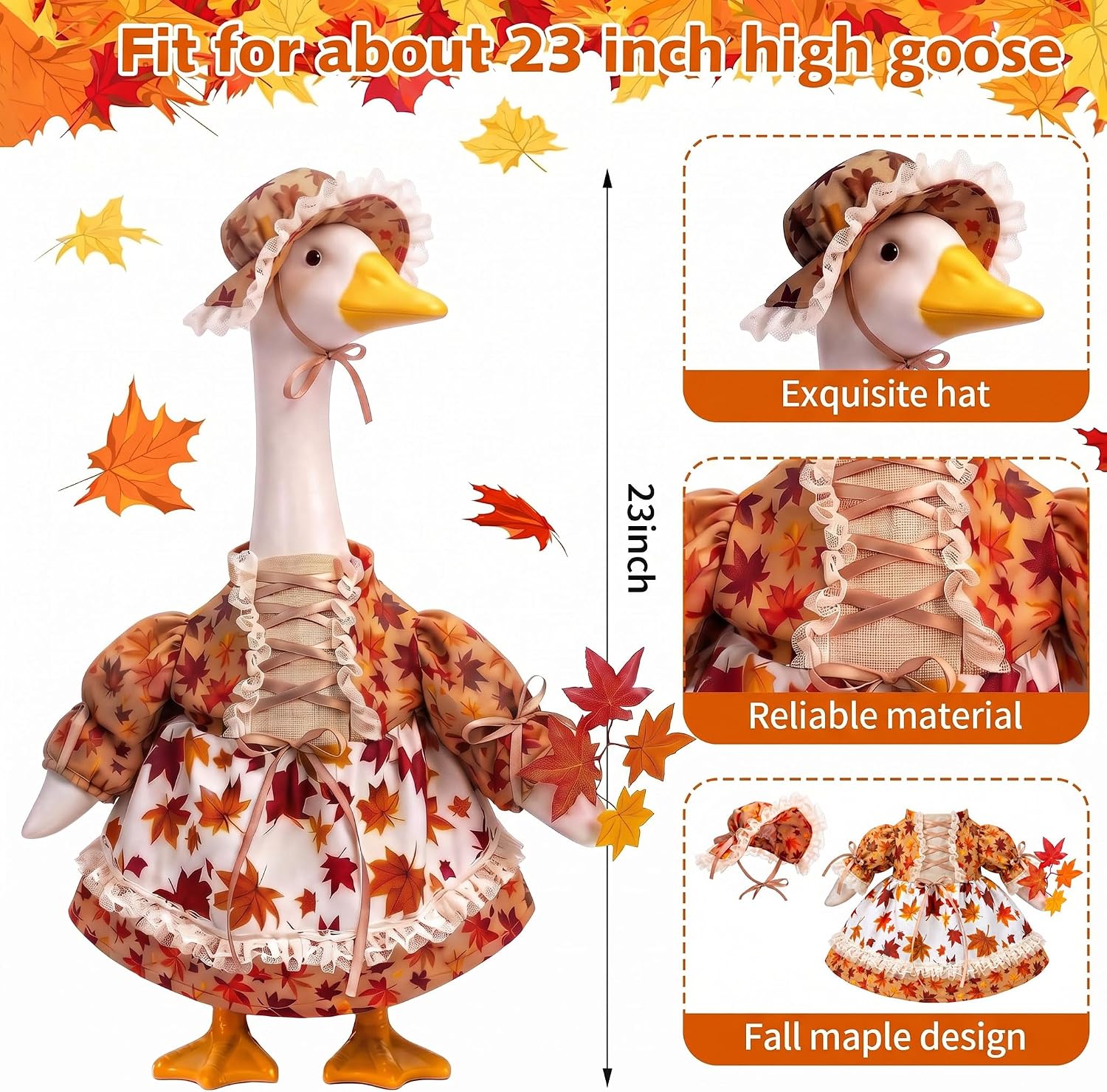 Fall Porch Goose Outfits Fits 23" Garden Yard Patio Goose Statue