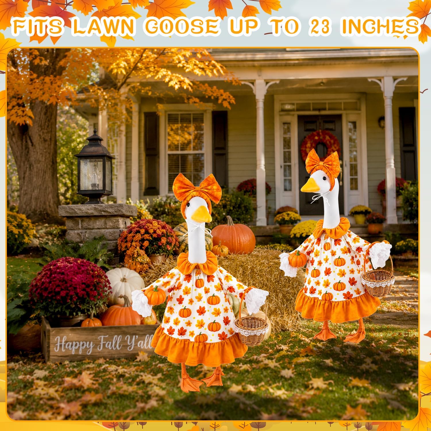 Fall Porch Goose Outfit Pumpkin Dress Goose Costume for Outdoor Lawn Decor