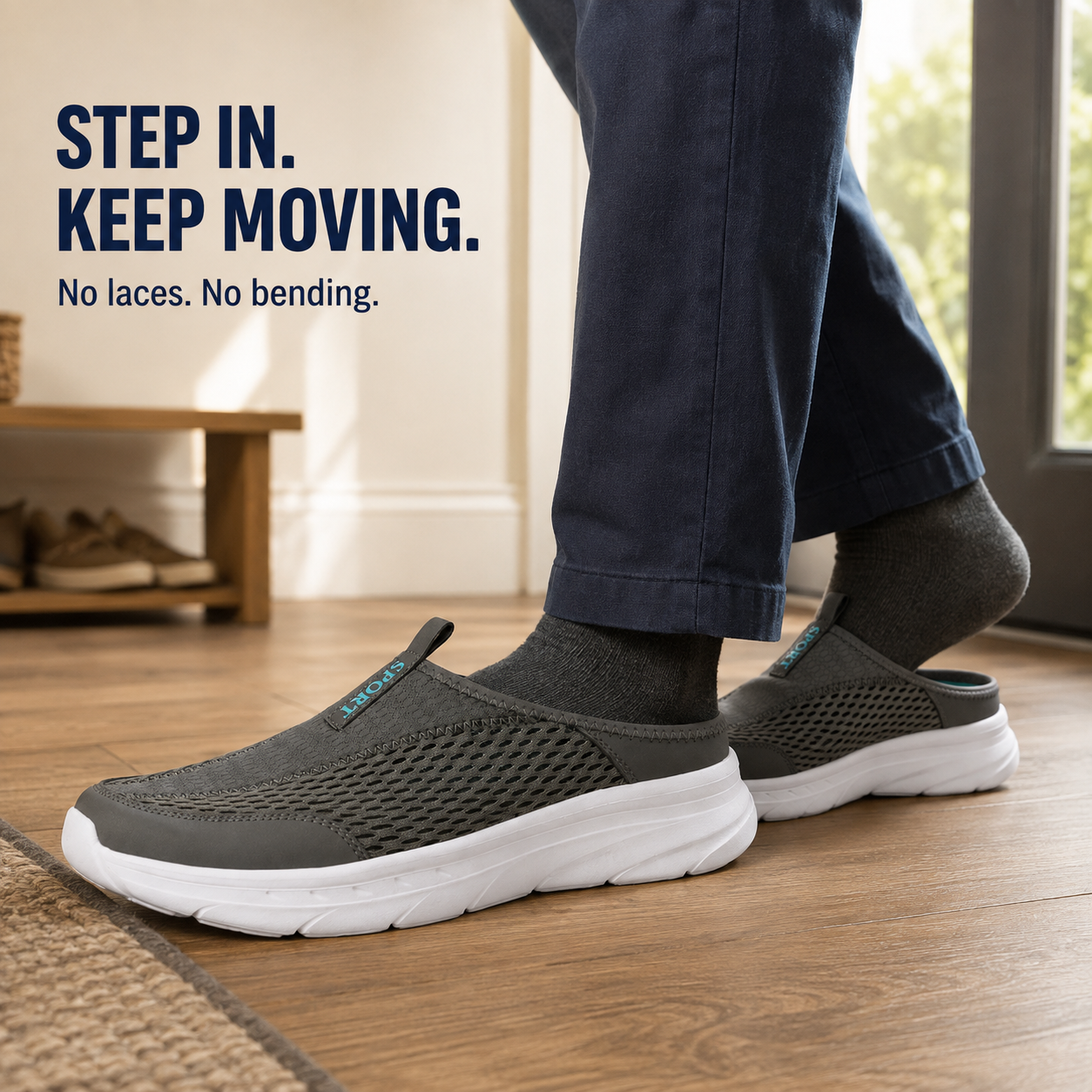 Quartz — Men's Ventilated-Mesh Backless Slip-On Sneakers