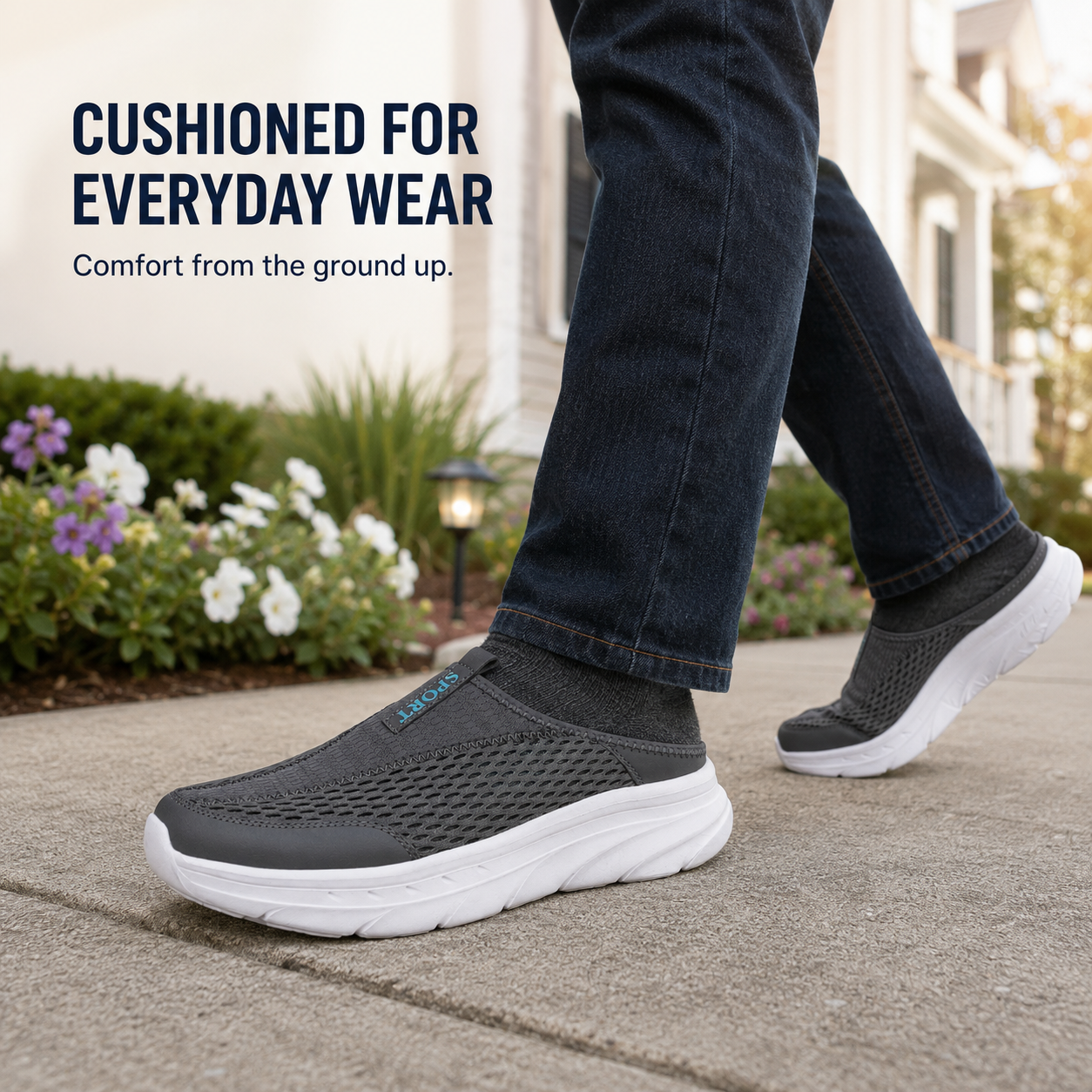 Quartz — Men's Ventilated-Mesh Backless Slip-On Sneakers